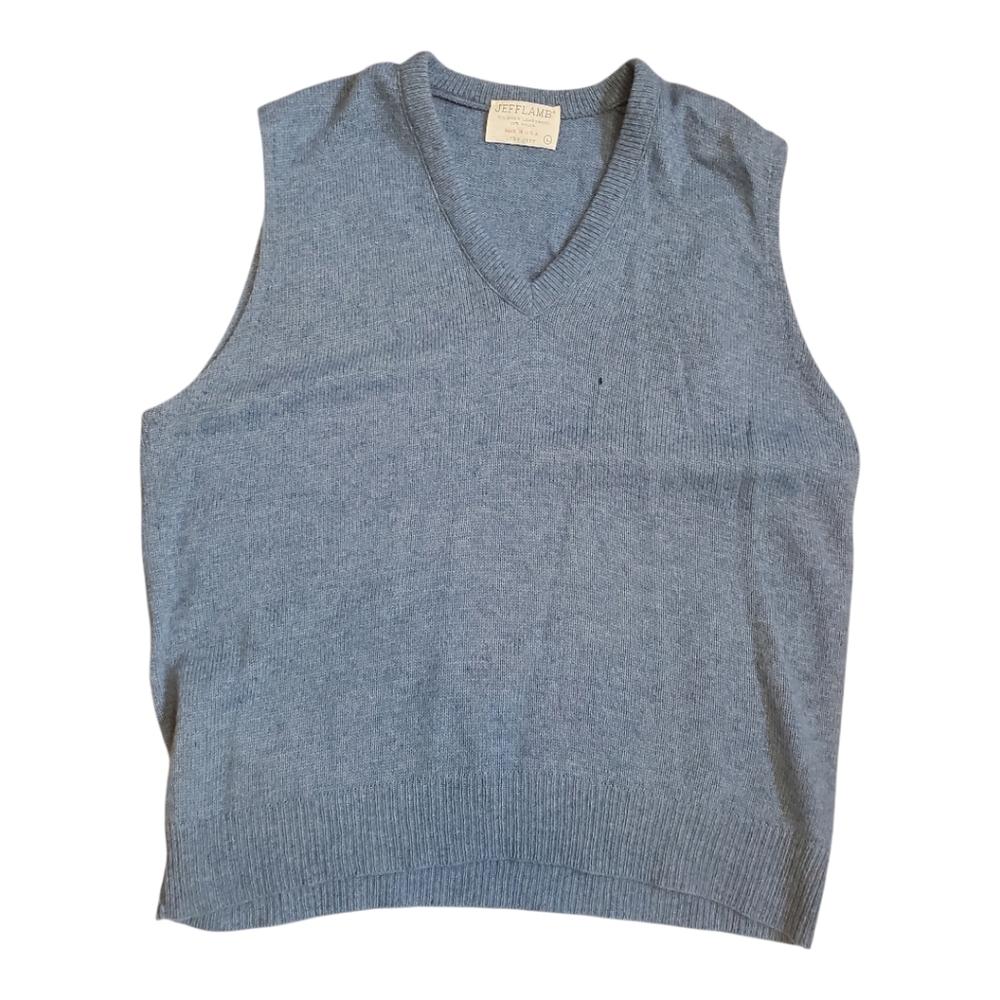 Vintage Jeff Lamb Vest Adult Lrg. Blue Casual Sleeveless Lambswool Outdoor Mens